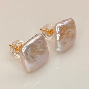 Natural Baroque Freshwater Pearl 14K Gold- 925 Sterling Silver Stud Earrings